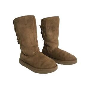 Ugg Australia   Bow Chestnut Boots Women Suede Sheepskin Shearling sz5